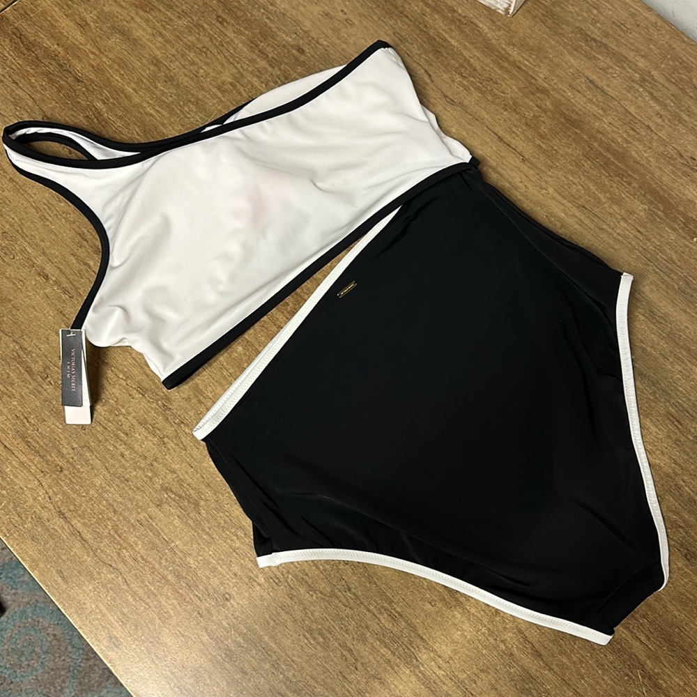 Victoria’s Secret nwt The Monokini one piece color block black white swim suit - Picture 8 of 10